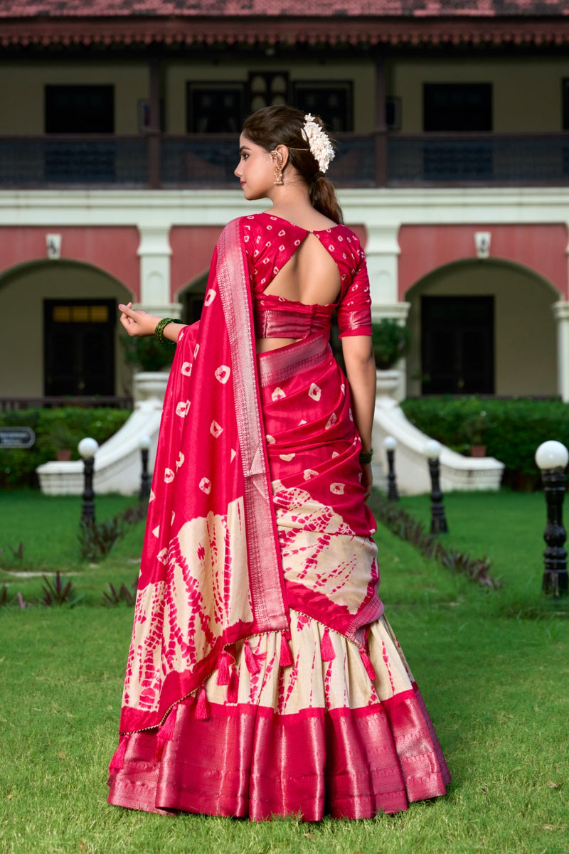 Shibori print Dola Silk lehenga-Elegance in every fold