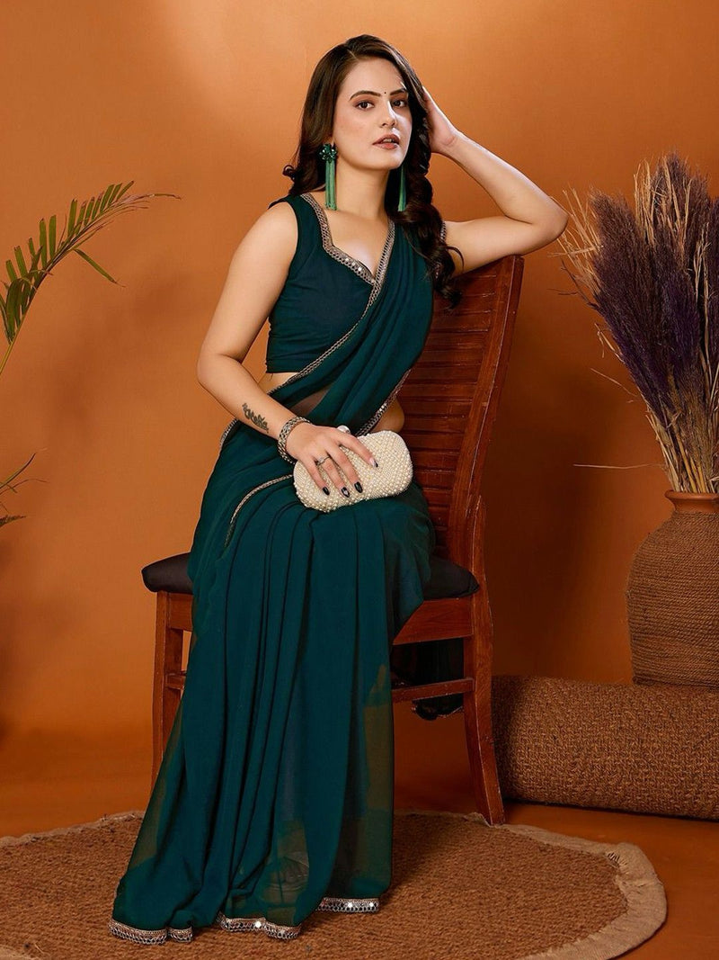 Elegant Solid Georgette Saree with Mirror Border Lace – Stylish & Lightweight