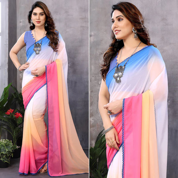 Multicolor Digital Printed Georgette Ready To Wear Saree