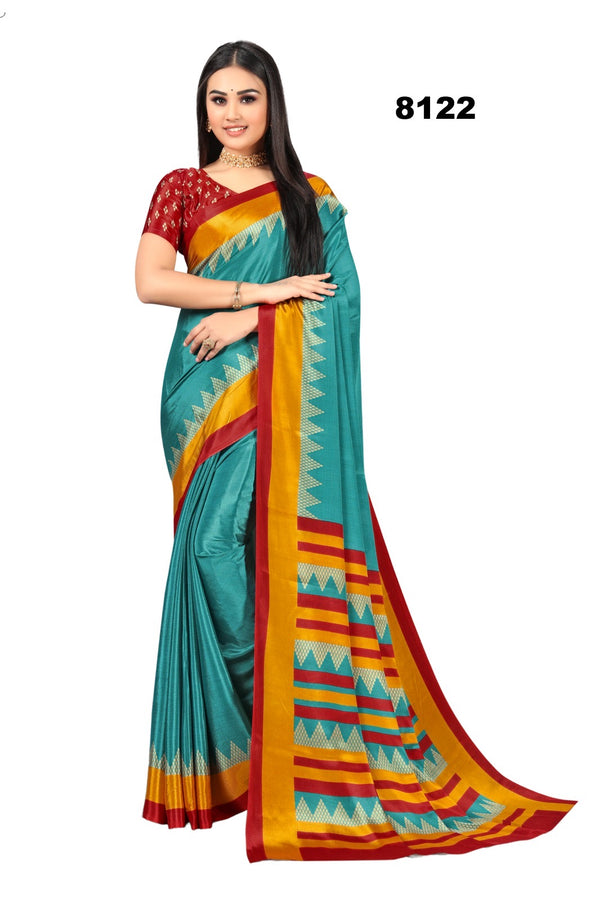 Vibrant Teal Green & Mustard Crepe Silk Saree - Celebrate Style & Tradition