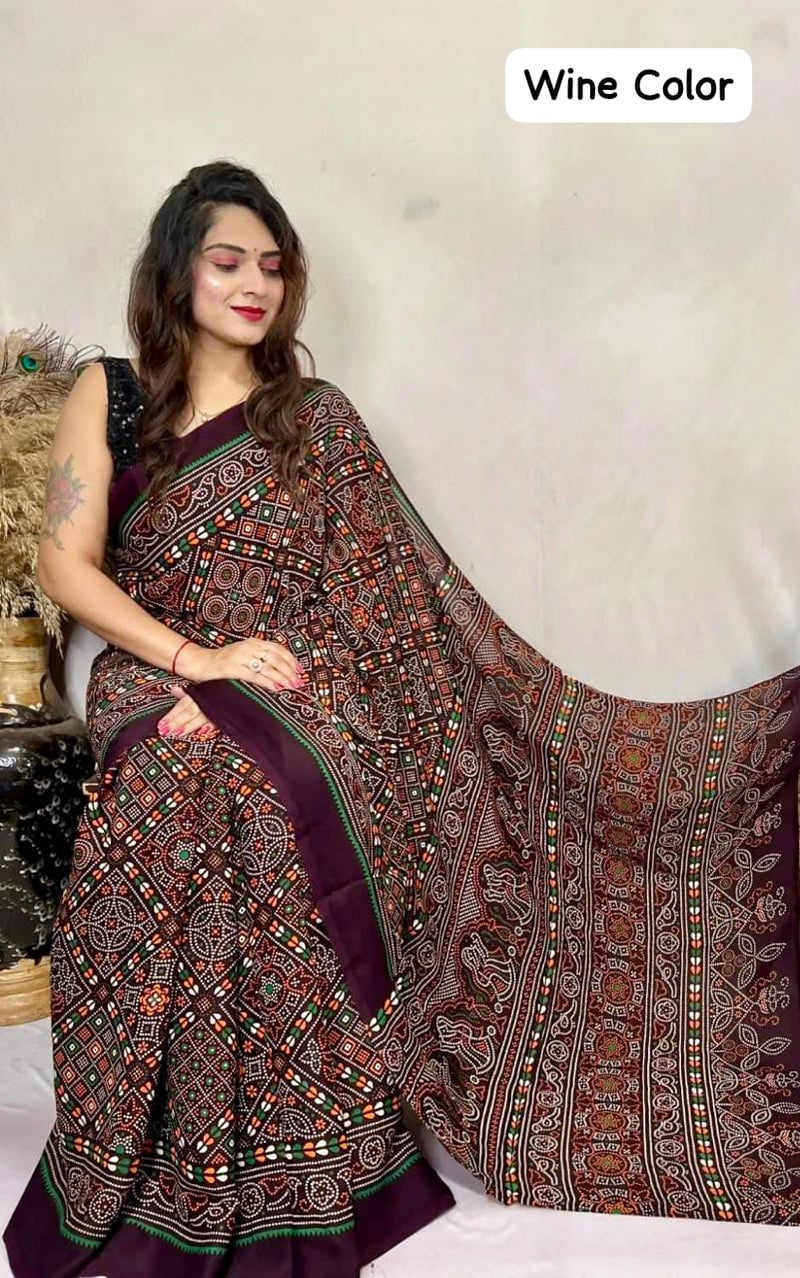 Premium Exclusive Ajarakh Bandhani Print Modal Silk Saree