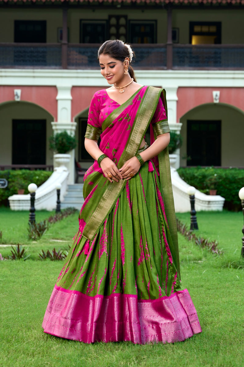 Shibori print Dola Silk lehenga-Elegance in every fold