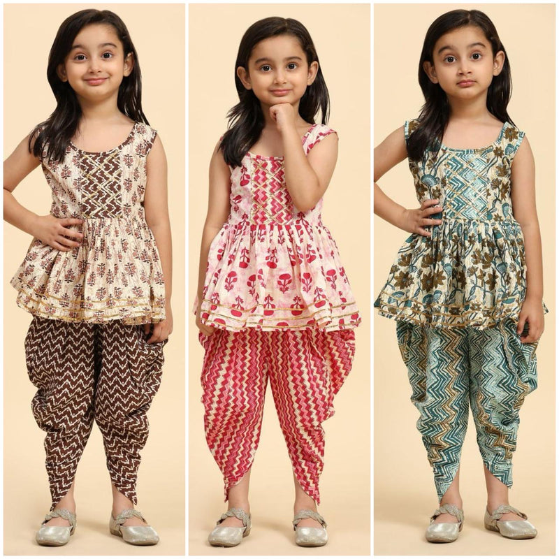 Girls' Ethnic Peplum Top & Dhoti Pant Set – Stylish & Comfortable