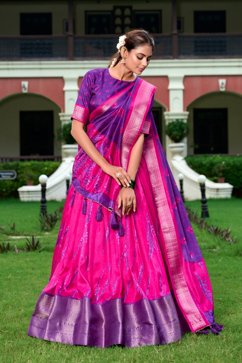 Shibori print Dola Silk lehenga-Elegance in every fold