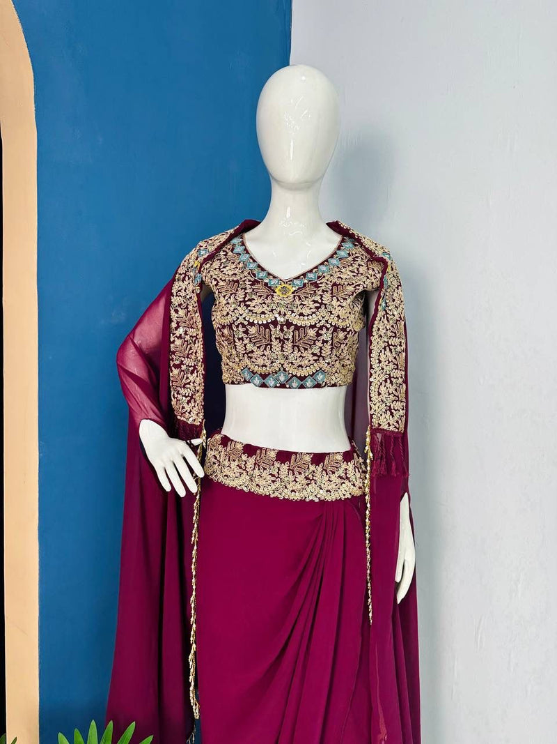 Indo-Western Full Embroidery Work Shrug & Blouse