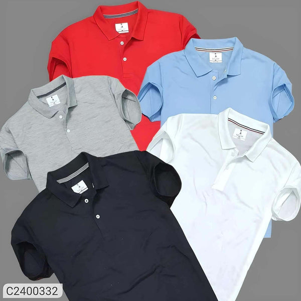 Plane Matty Solid Half Sleeves Men's Polo neck T-Shirt Pack Of 5