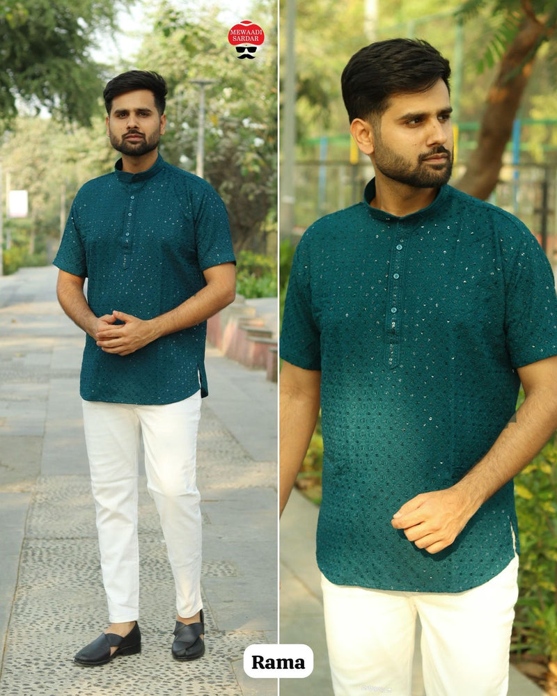 Men Stylish Short kurta in Chikan Work Fabric