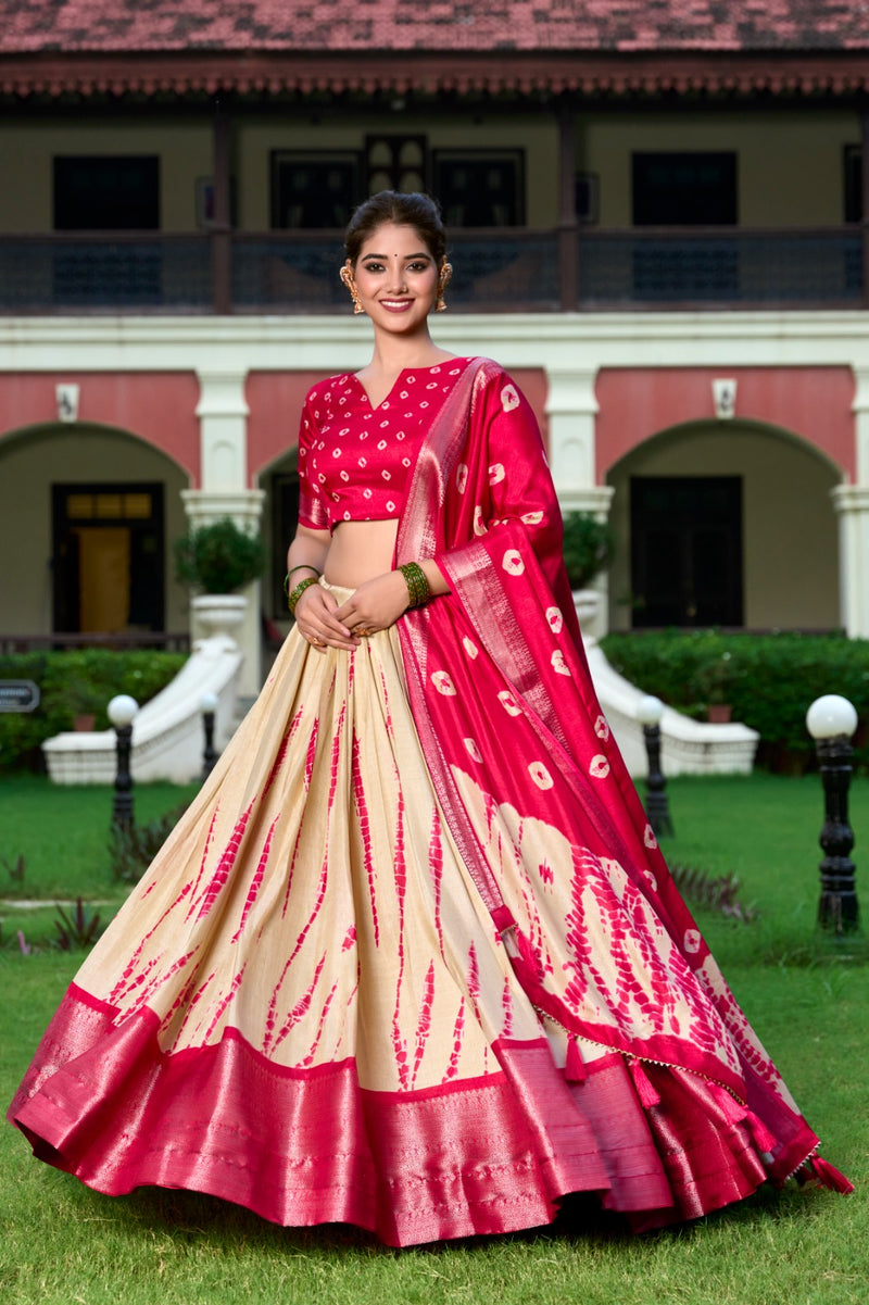 Shibori print Dola Silk lehenga-Elegance in every fold