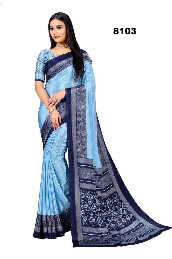 Sky Blue & Navy Crepe Silk Saree – Elegant Fusion of Tradition & Style