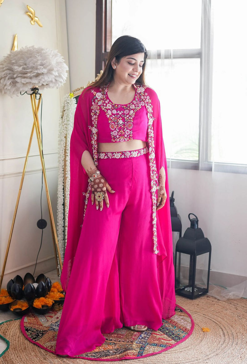 Super Trending Embroidery cording work and Party Wear Shrug lahenga-Indo-Western Sharara