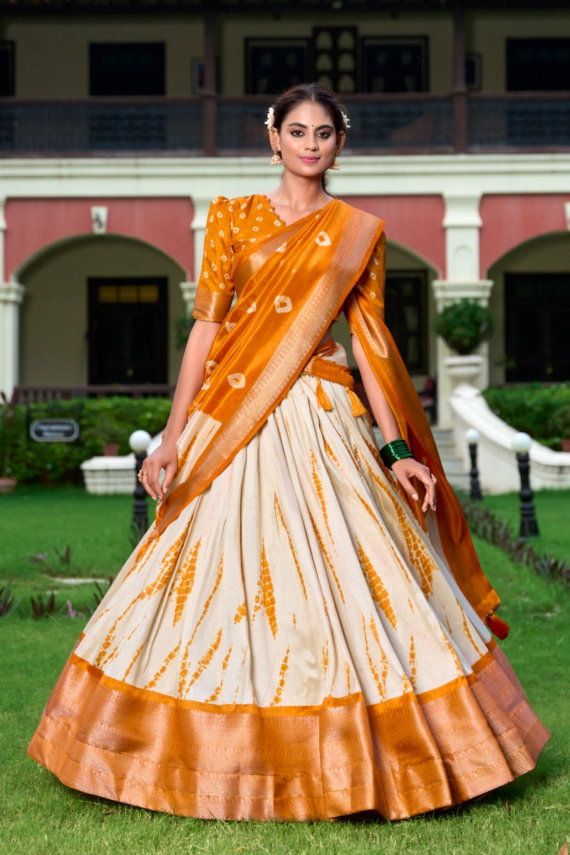 Shibori print Dola Silk lehenga-Elegance in every fold