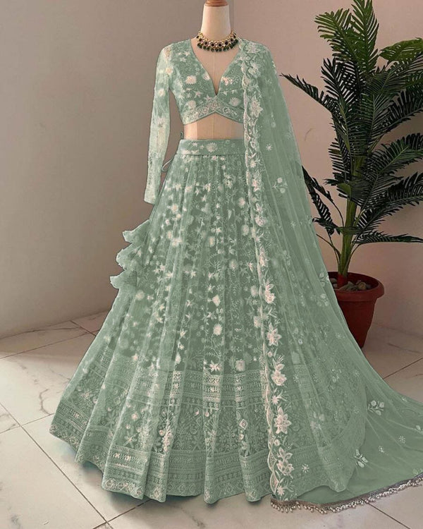 LEHNGA NET WITH CHAIN DESIGN WORK