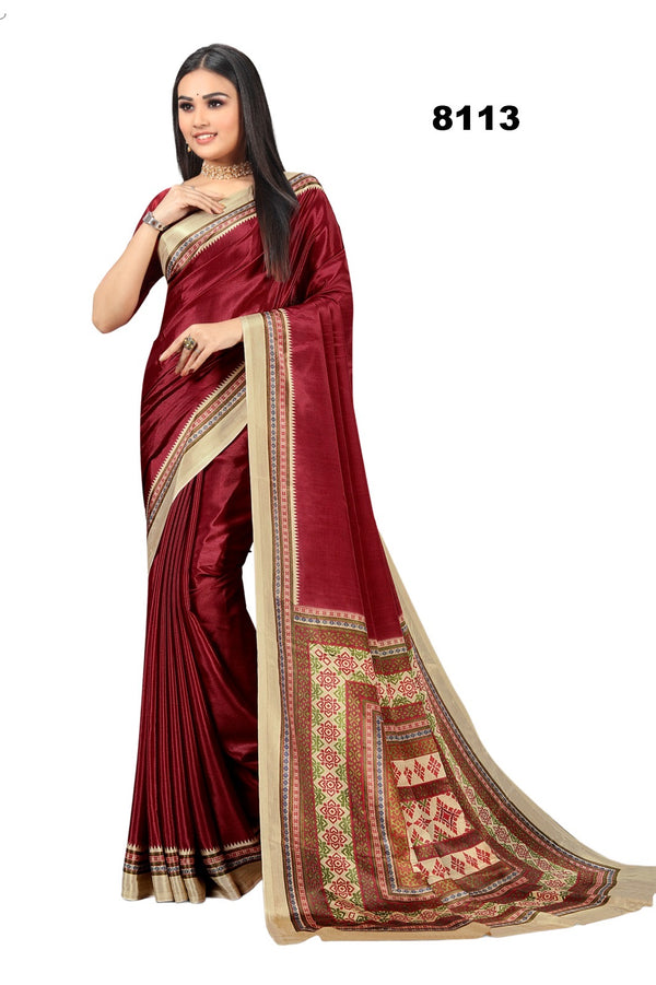 Elegant Maroon & Beige Crepe Silk Saree - Timeless Tradition for Modern Women