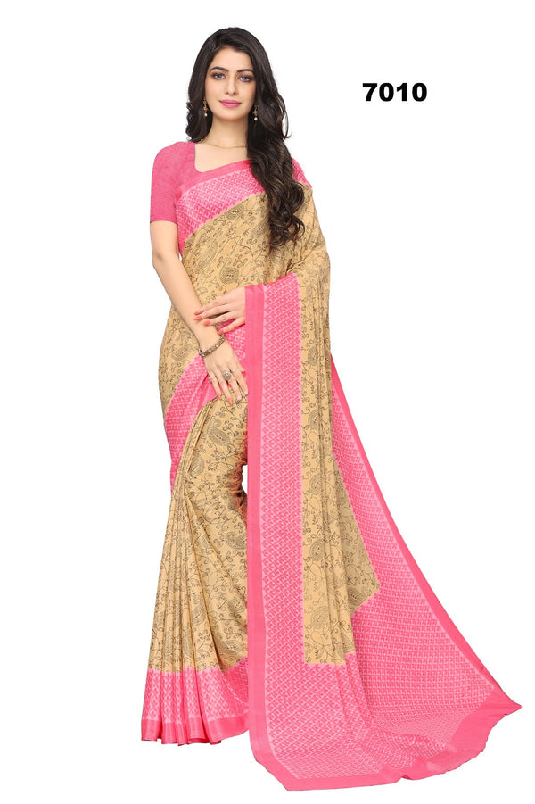 Elegant Beige & Pink Crepe Silk Saree Timeless Charm with Modern Touch