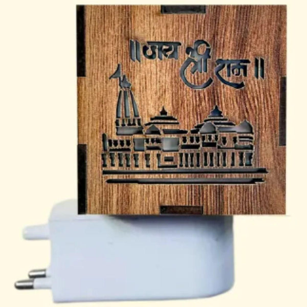 Ram Mandir Wooden LED Night Lamp – Elegant & Divine