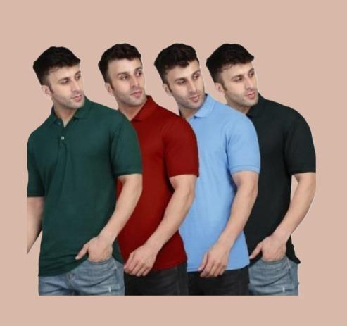 Classic Men's Polo T-Shirt - Pack of 4 (Green, Red, Blue, Black)