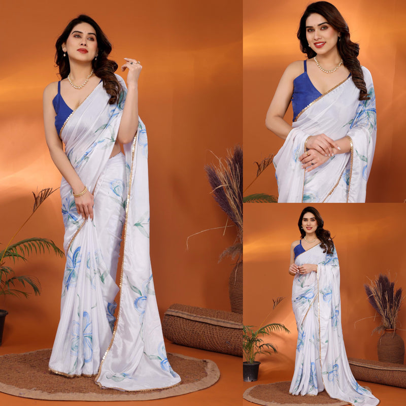 SHIFFON SILK PRINTED SAREE WITH FOIL WORK AND SMALL HEAVY LACE