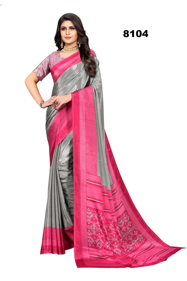 Graceful Grey & Pink Crepe Silk Saree - A Blend of Modern Elegance & Traditional Charm