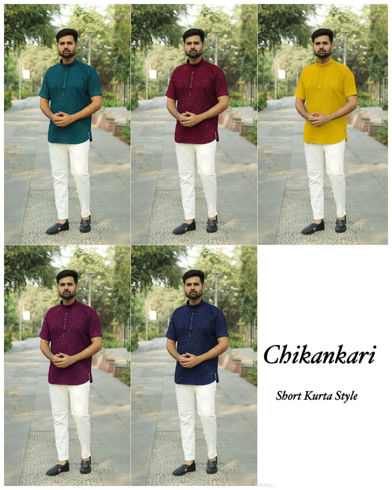 Men Stylish Short kurta in Chikan Work Fabric