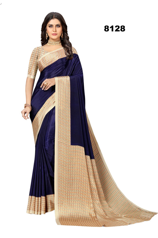 Royal Navy Blue & Beige Crepe Silk Saree - Timeless Grace for Every Occasion