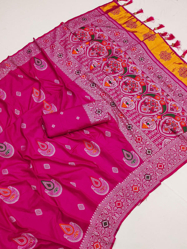 Pure Muslin Silk Saree With Heavy Minakari Weaving Design All Over The Saree & Rich Minakari Weaving Pallu