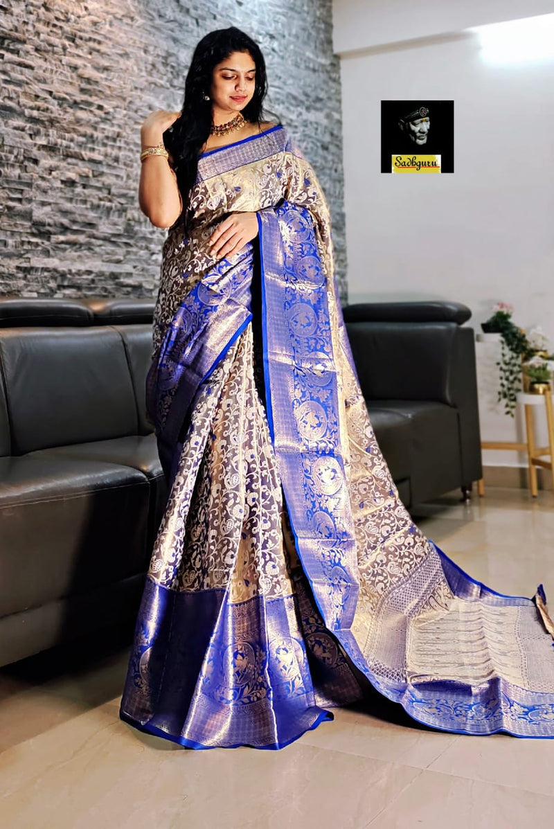 Pure Kanji varan Silk Saree With Mina Weaving & Contrast Border Gold Zari Rich Weaving Pallu