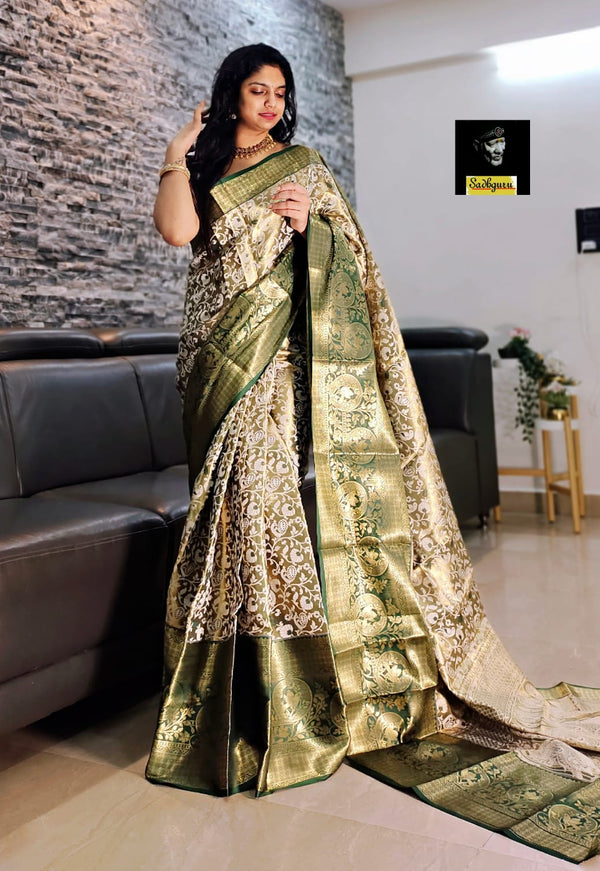 Pure Kanji varan Silk Saree With Mina Weaving & Contrast Border Gold Zari Rich Weaving Pallu