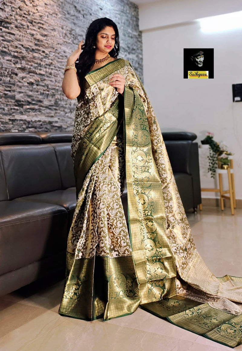 Pure Kanji varan Silk Saree With Mina Weaving & Contrast Border Gold Zari Rich Weaving Pallu