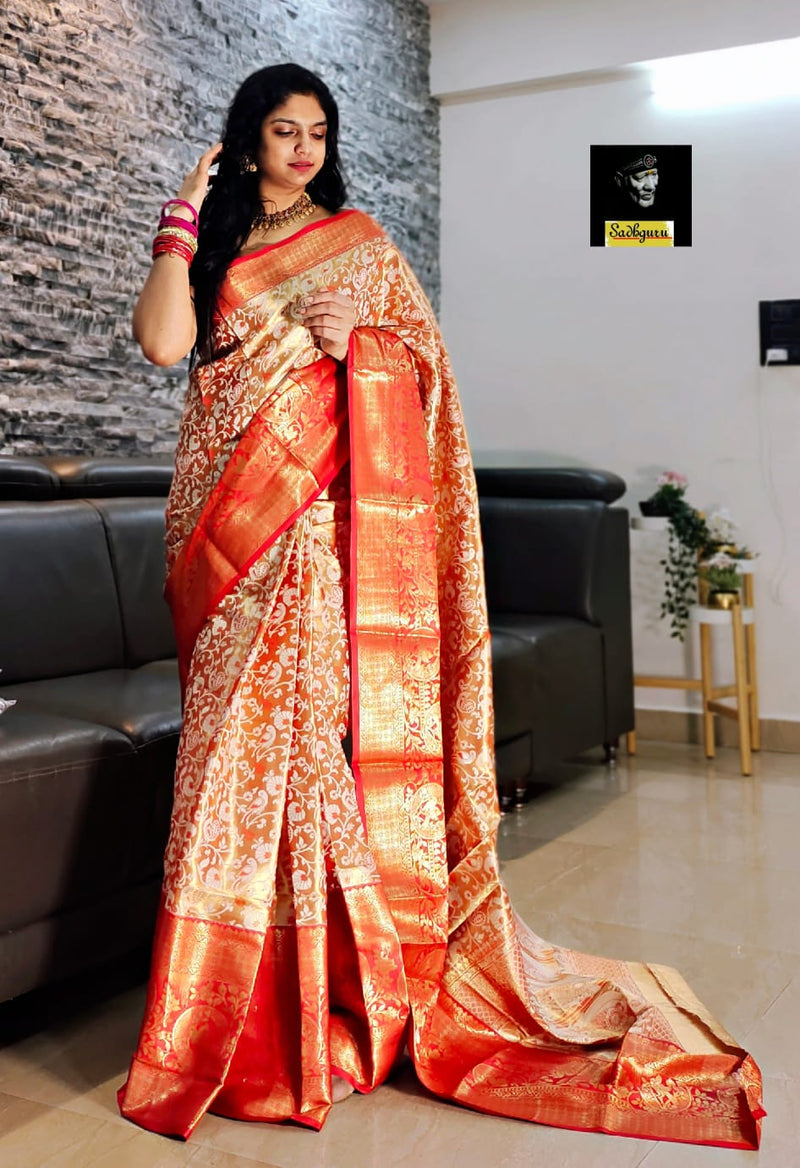 Pure Kanji varan Silk Saree With Mina Weaving & Contrast Border Gold Zari Rich Weaving Pallu