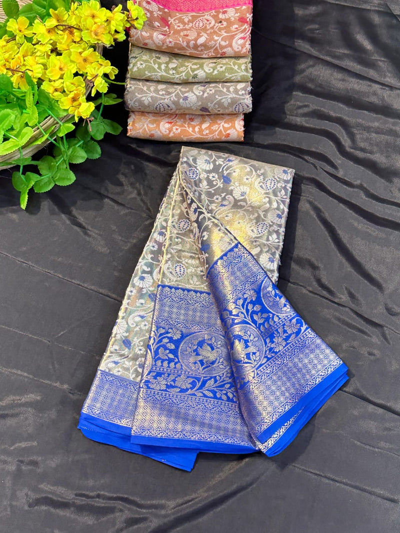 Pure Kanji varan Silk Saree With Mina Weaving & Contrast Border Gold Zari Rich Weaving Pallu