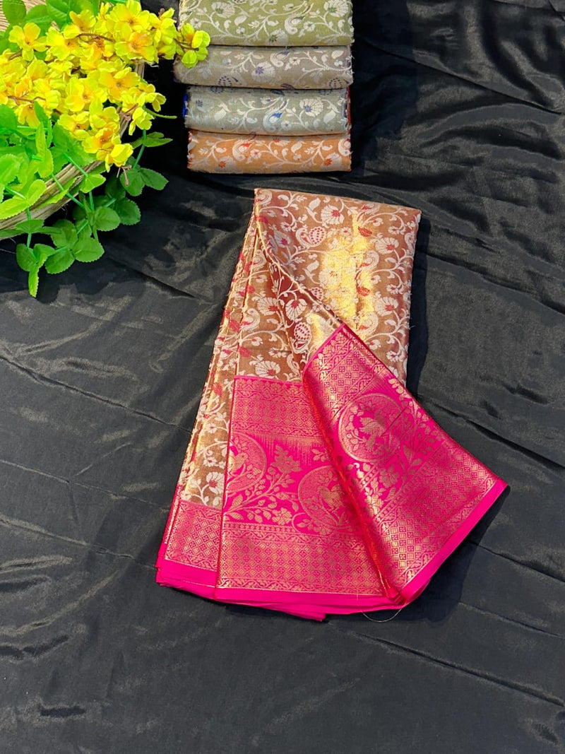 Pure Kanji varan Silk Saree With Mina Weaving & Contrast Border Gold Zari Rich Weaving Pallu