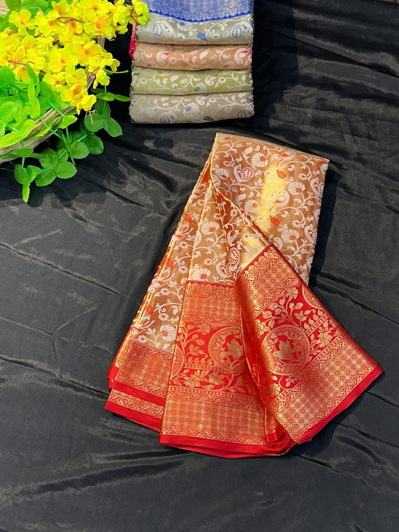 Pure Kanji varan Silk Saree With Mina Weaving & Contrast Border Gold Zari Rich Weaving Pallu