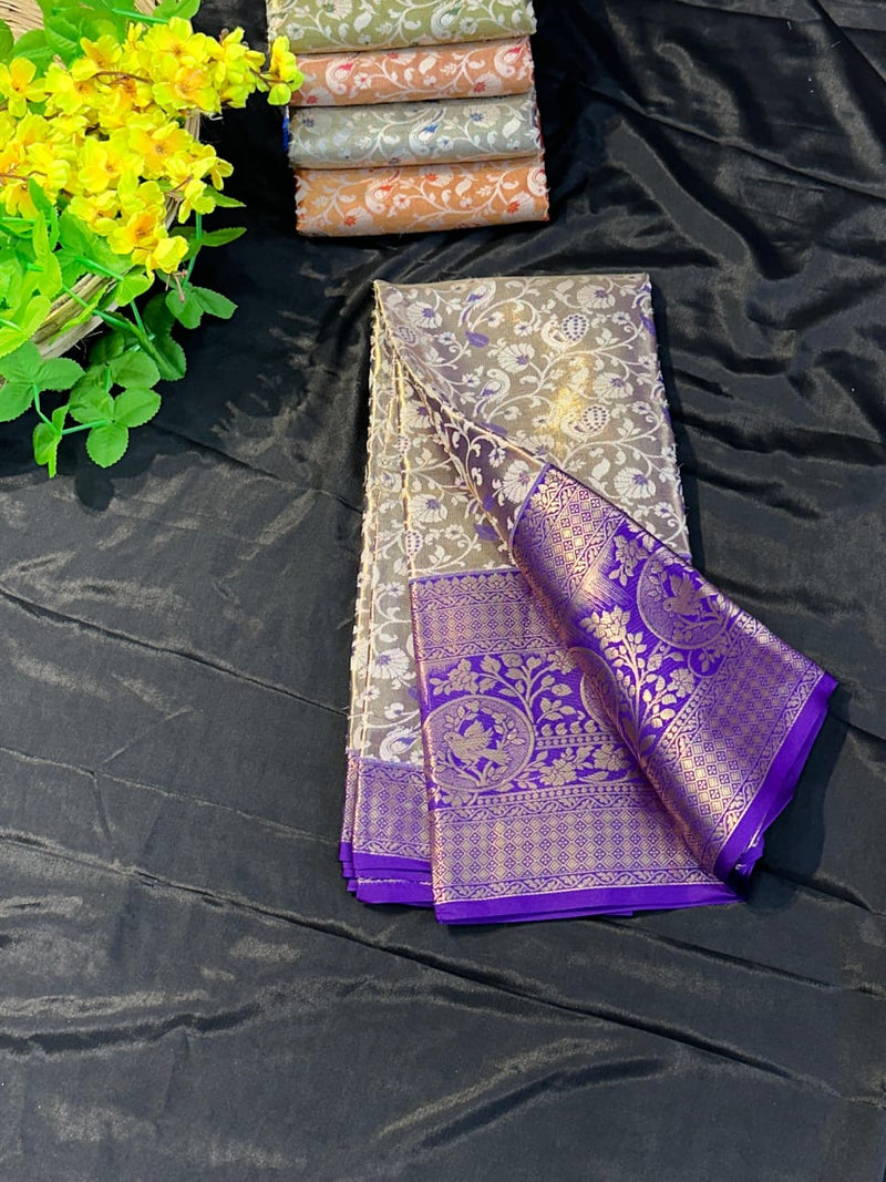 Pure Kanji varan Silk Saree With Mina Weaving & Contrast Border Gold Zari Rich Weaving Pallu