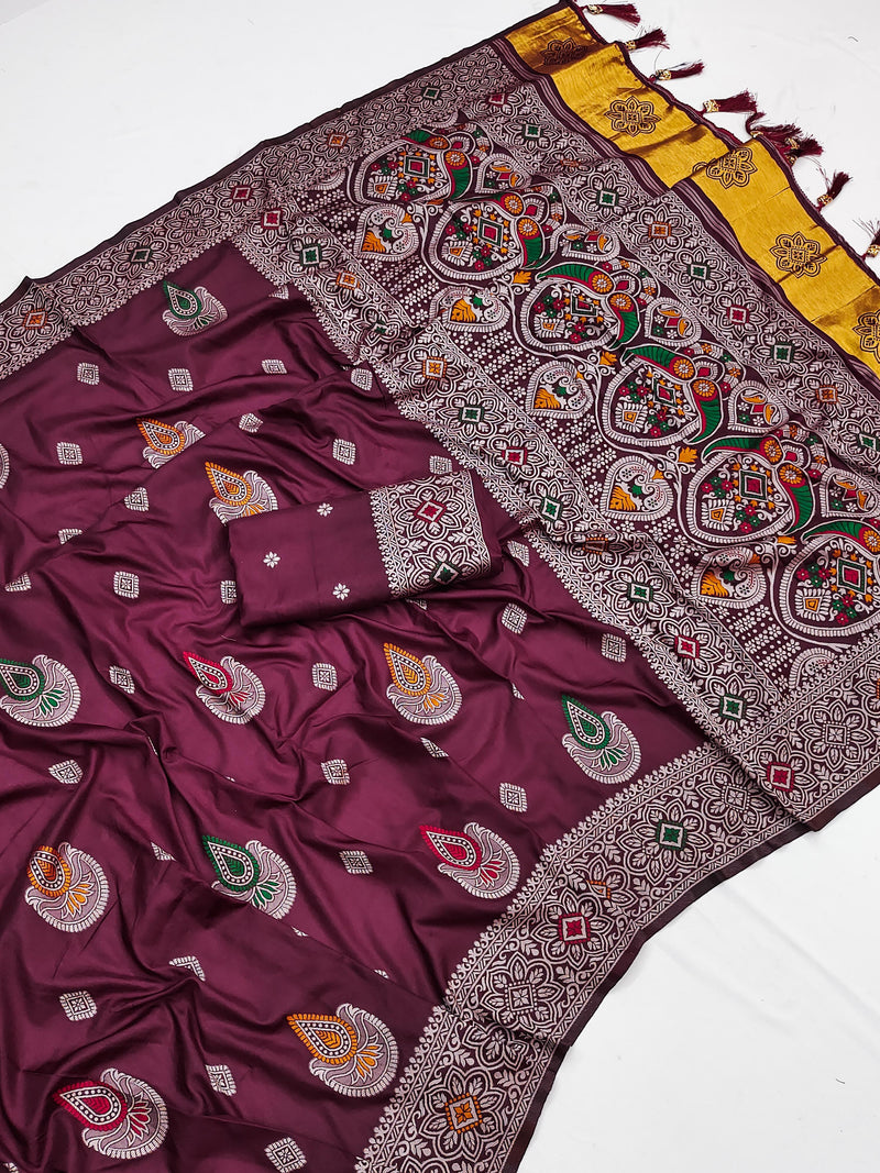 Pure Muslin Silk Saree With Heavy Minakari Weaving Design All Over The Saree & Rich Minakari Weaving Pallu