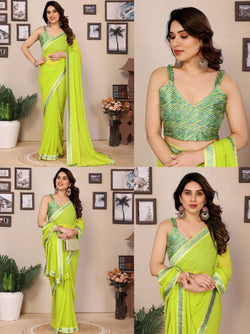 GEORGETTE PLAIN SAREE WITH DIGITAL PRINT LACE