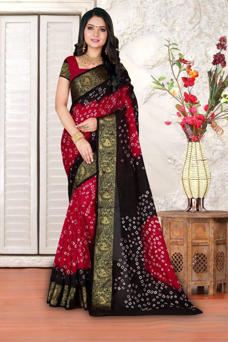 Art Silk With Zari Waving Bandhani Saree