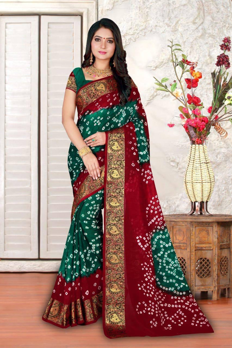 Art Silk With Zari Waving Bandhani Saree