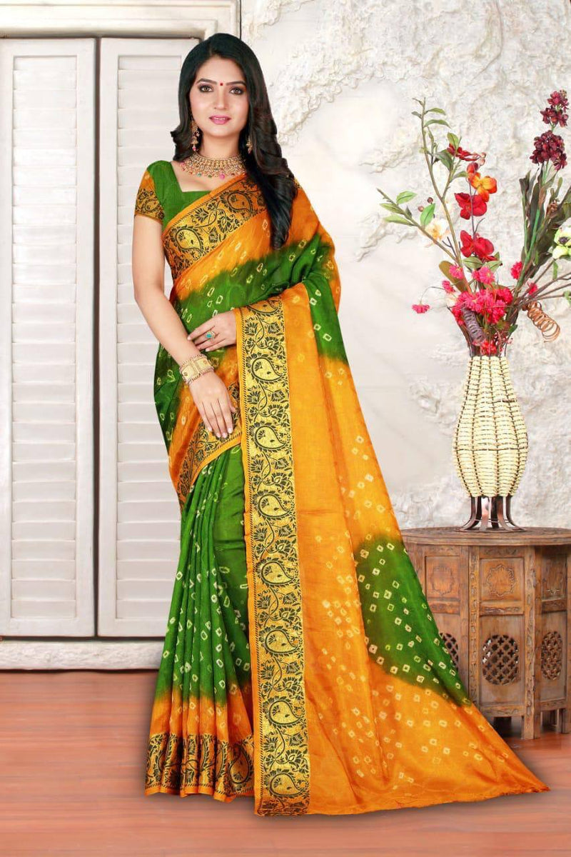 Art Silk With Zari Waving Bandhani Saree