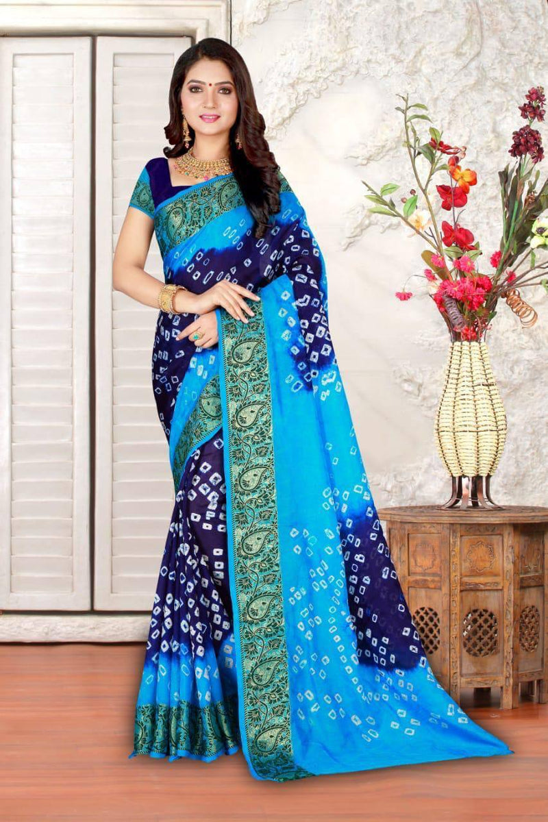 Art Silk With Zari Waving Bandhani Saree