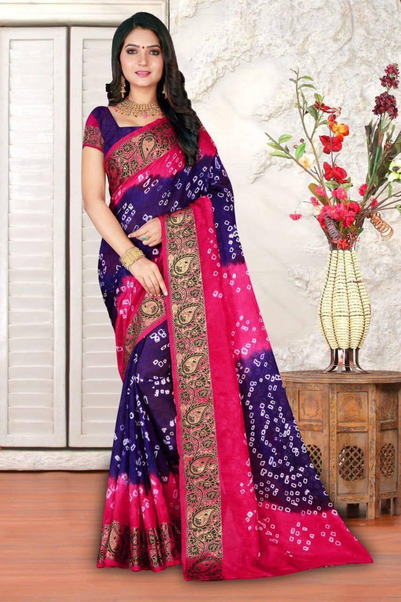 Art Silk With Zari Waving Bandhani Saree