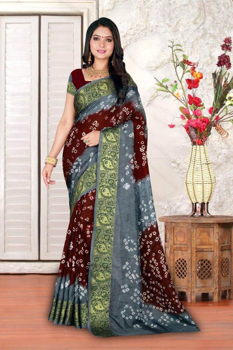 Art Silk With Zari Waving Bandhani Saree