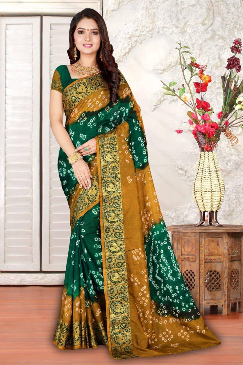 Art Silk With Zari Waving Bandhani Saree