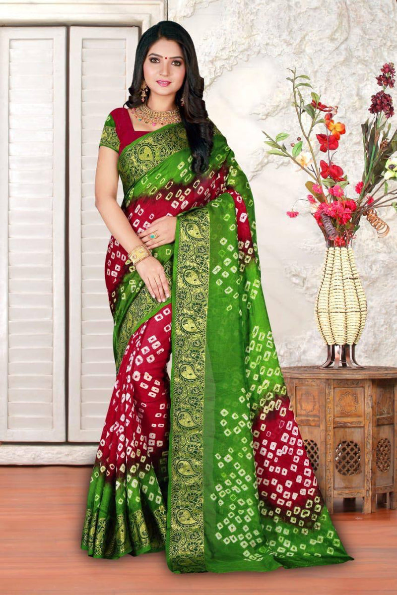 Art Silk With Zari Waving Bandhani Saree