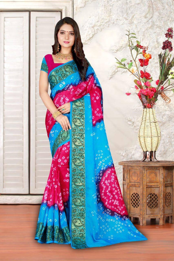 Art Silk With Zari Waving Bandhani Saree