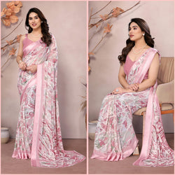 💖 Elegant Bright Moss Satin Patta Printed Saree 💖